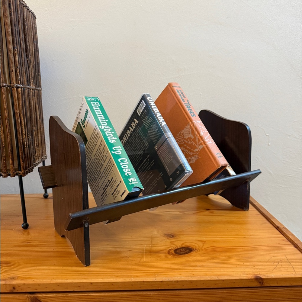 {SOLD} Dark Wood Slanted Book/Record Display Stand